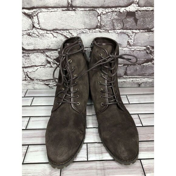 Blondo Brown Suede Leather Waterproof Ankle Lace Up Side Zip Boots Women Sz 10M - Picture 7 of 16